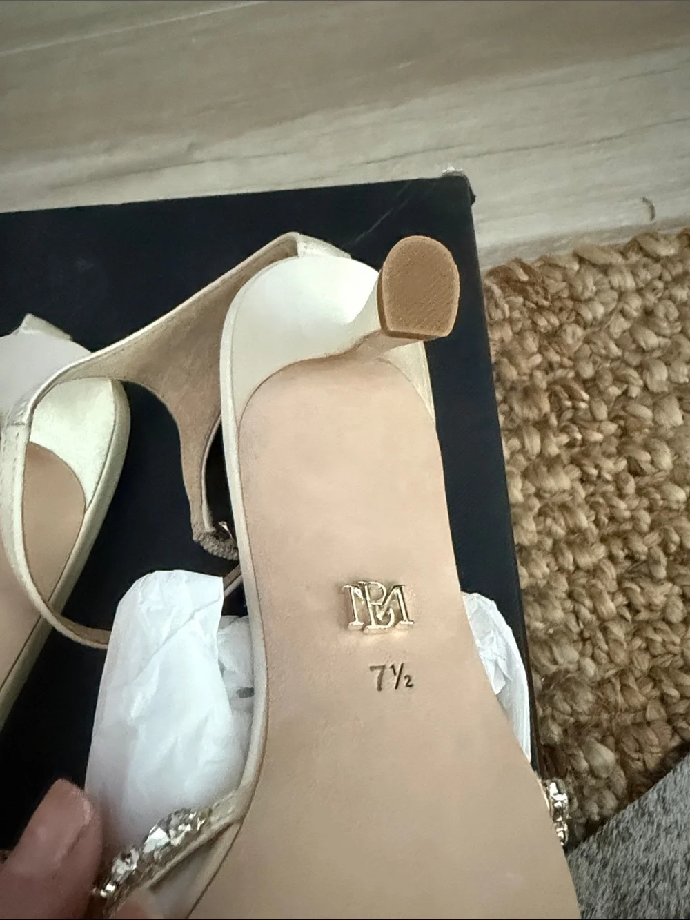 Badgley Mischka Cream Pointed-Toe Embellished Slingback Heels